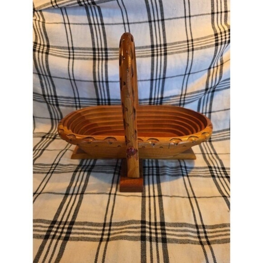 13"‎ Vintage Wood Basket Collapsible Folding Fruit Bread Serving Display Decor